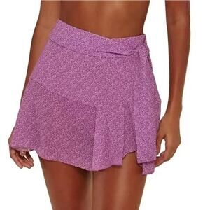 Vix Paula Hermanny Diane Ditsy Print Wrap Mini Skirt Women's Sze S Purple Ruffle